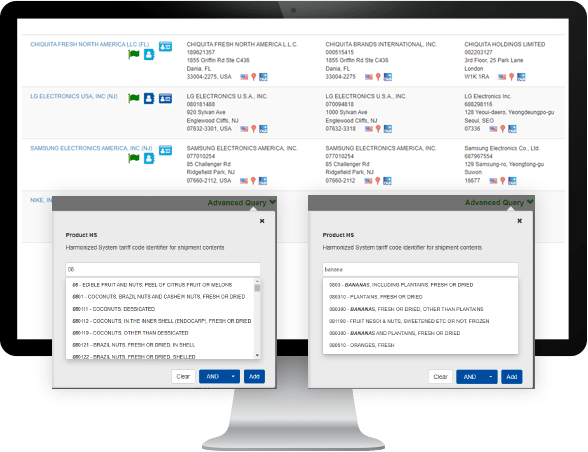 tela de computador mostrando o banco de dados de compradores e vendedores do comércio global